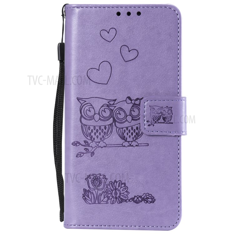 Flip Leather Cover Imprint Owls Pattern Wallet Stand Case for iPhone 12 mini - Purple-2