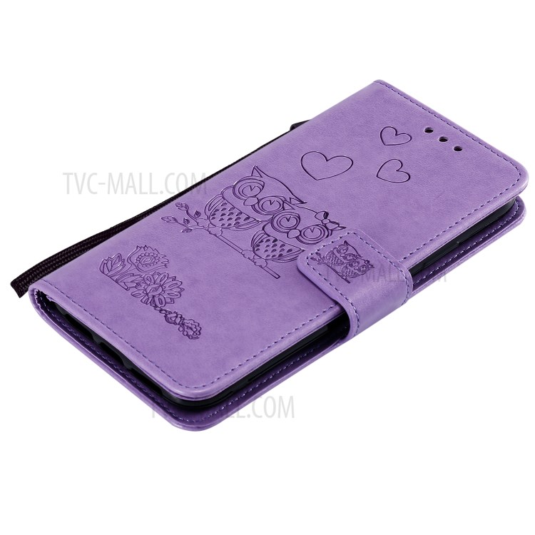 Flip Leather Cover Imprint Owls Pattern Wallet Stand Case for iPhone 12 mini - Purple-5