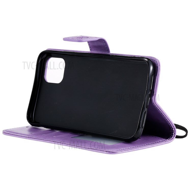 Flip Leather Cover Imprint Owls Pattern Wallet Stand Case for iPhone 12 mini - Purple-7