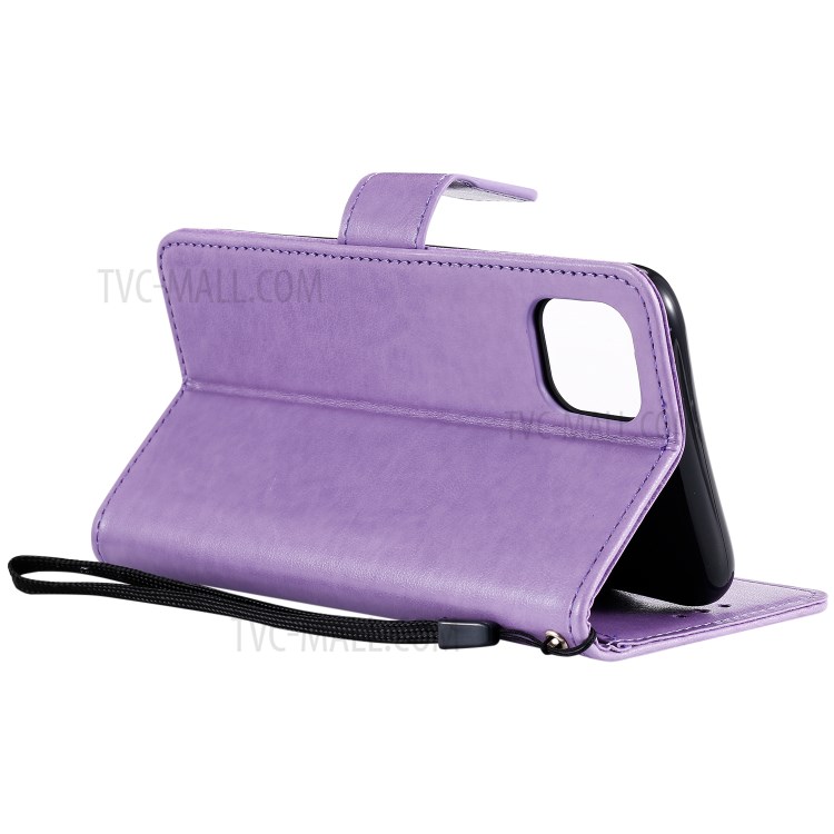 Flip Leather Cover Imprint Owls Pattern Wallet Stand Case for iPhone 12 mini - Purple-8