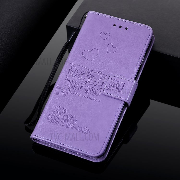 Flip Leather Cover Imprint Owls Pattern Wallet Stand Case for iPhone 12 mini - Purple-9