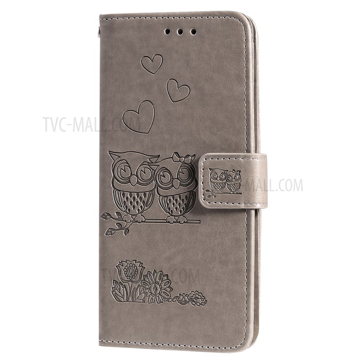 Flip Leather Cover Imprint Owls Pattern Stand Phone Case for iPhone 12 Pro/12 - Grey-5