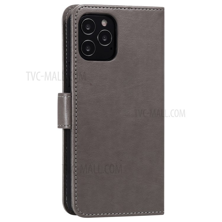 Flip Leather Cover Imprint Owls Pattern Stand Phone Case for iPhone 12 Pro/12 - Grey-6