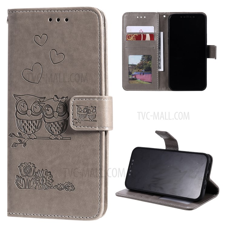 Flip Leather Cover Imprint Owls Pattern Stand Phone Case for iPhone 12 Max/Pro 6.1 inch - Grey-9