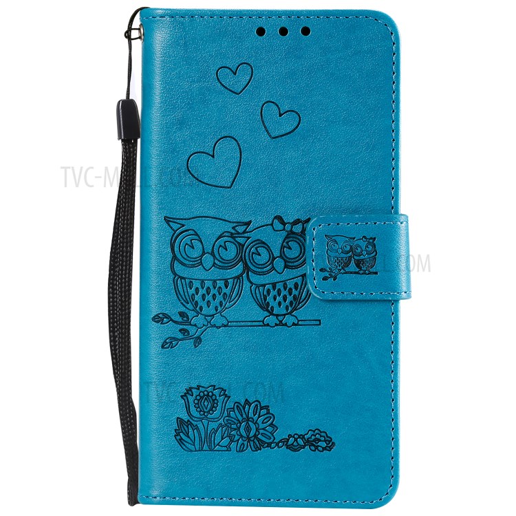 Flip Leather Cover Imprint Owls Pattern Stand Phone Case for iPhone 12 Pro/12 - Blue-3