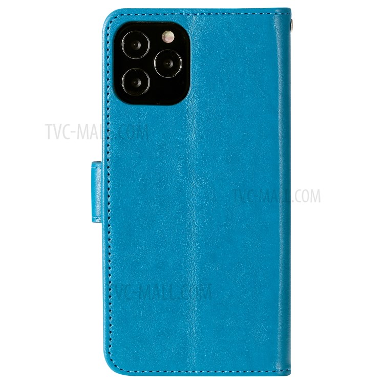 Flip Leather Cover Imprint Owls Pattern Stand Phone Case for iPhone 12 Pro/12 - Blue-4
