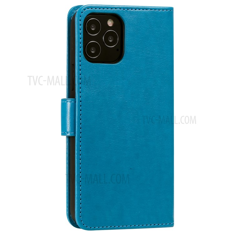 Flip Leather Cover Imprint Owls Pattern Stand Phone Case for iPhone 12 Pro/12 - Blue-6