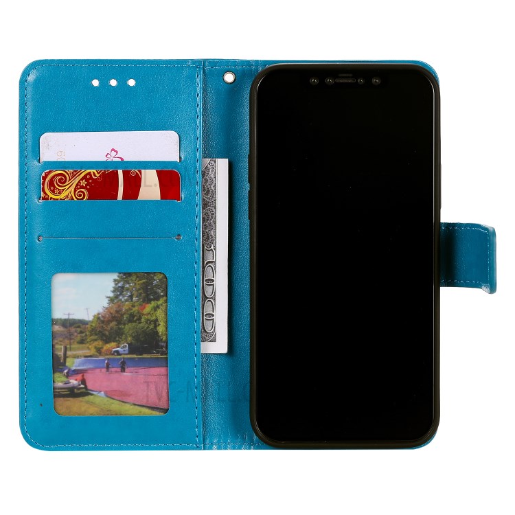 Flip Leather Cover Imprint Owls Pattern Stand Phone Case for iPhone 12 Pro/12 - Blue-7