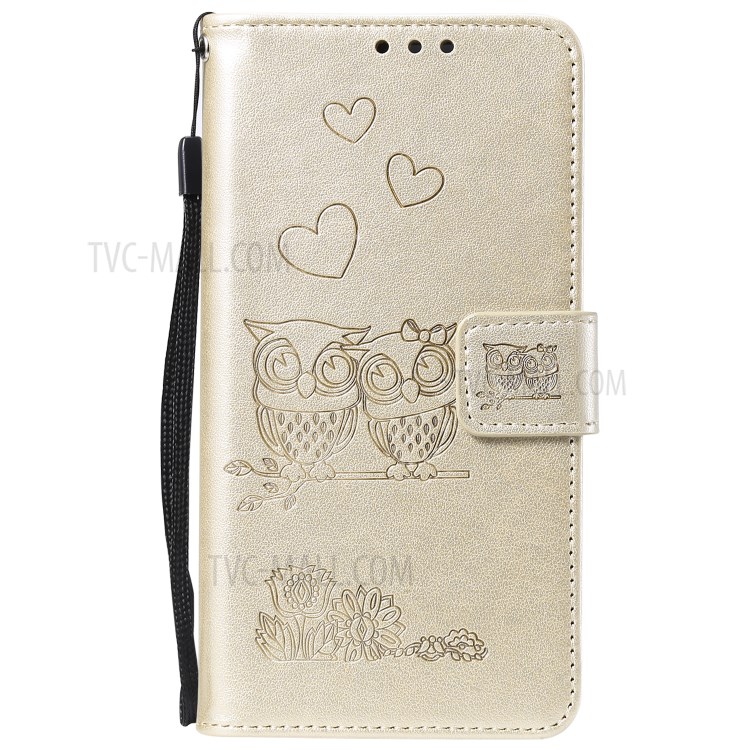 Flip Leather Cover Imprint Owls Pattern Wallet Stand Protective Case for iPhone 12 Pro Max 6.7 inch - Gold-3