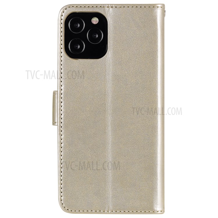 Flip Leather Cover Imprint Owls Pattern Wallet Stand Protective Case for iPhone 12 Pro Max 6.7 inch - Gold-4