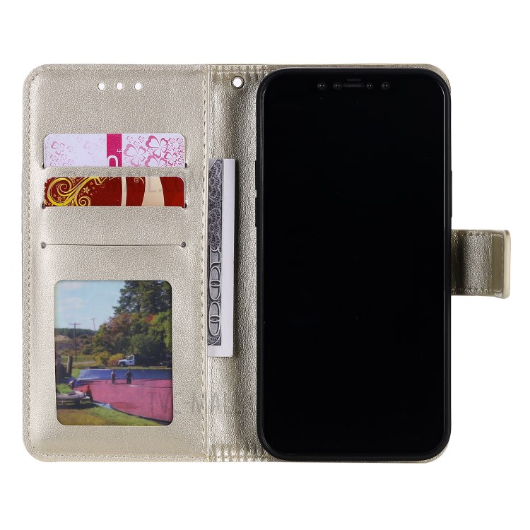 Flip Leather Cover Imprint Owls Pattern Wallet Stand Protective Case for iPhone 12 Pro Max 6.7 inch - Gold-7