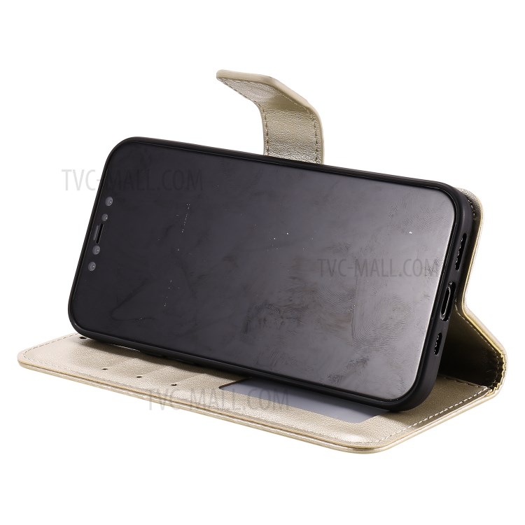 Flip Leather Cover Imprint Owls Pattern Wallet Stand Protective Case for iPhone 12 Pro Max 6.7 inch - Gold-8