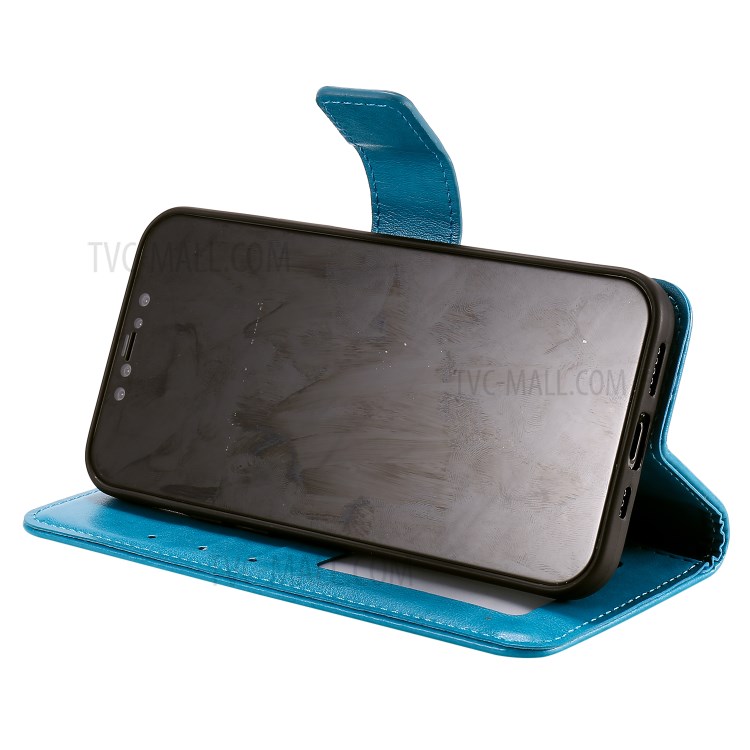 Flip Leather Cover Imprint Owls Pattern Wallet Stand Protective Case for iPhone 12 Pro Max 6.7 inch - Blue-8