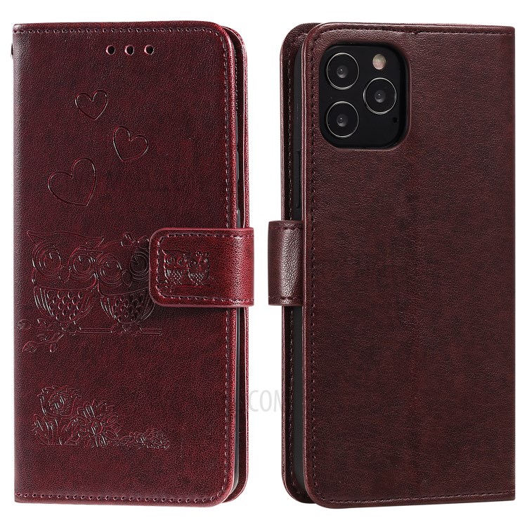 Flip Leather Cover Imprint Owls Pattern Wallet Stand Protective Case for iPhone 12 Pro Max 6.7 inch - Coffee-2