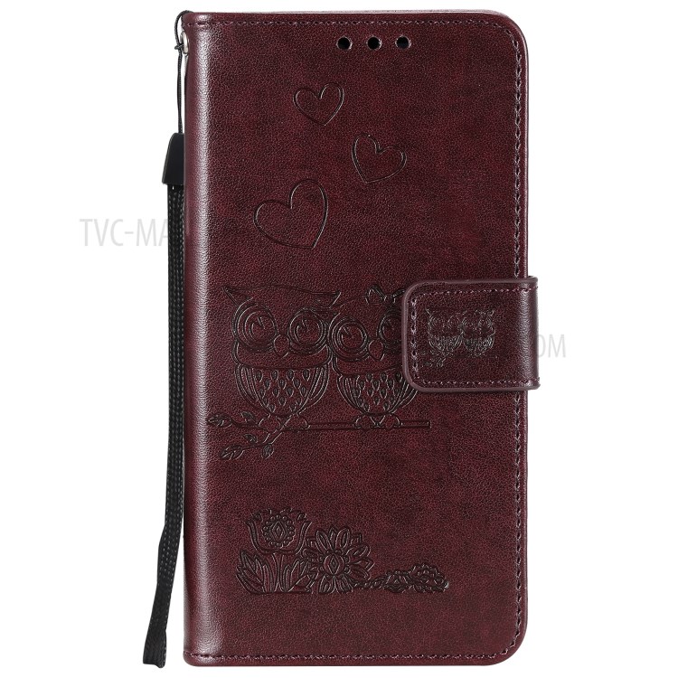 Flip Leather Cover Imprint Owls Pattern Wallet Stand Protective Case for iPhone 12 Pro Max 6.7 inch - Coffee-3