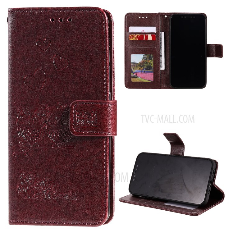 Flip Leather Cover Imprint Owls Pattern Wallet Stand Protective Case for iPhone 12 Pro Max 6.7 inch - Coffee-9