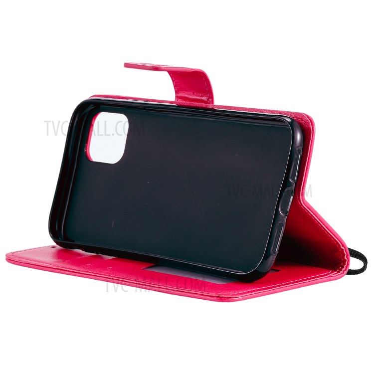 Imprint Sakura Cat Leather with Wallet Shell for iPhone 12 mini - Rose-6