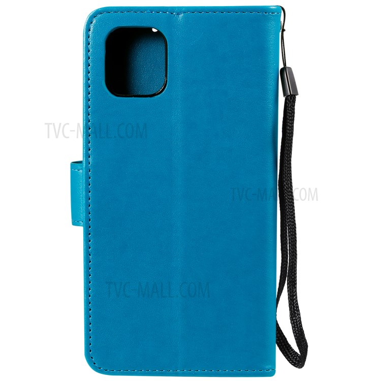 Imprint Sakura Cat Leather with Wallet Shell for iPhone 12 mini - Blue-3