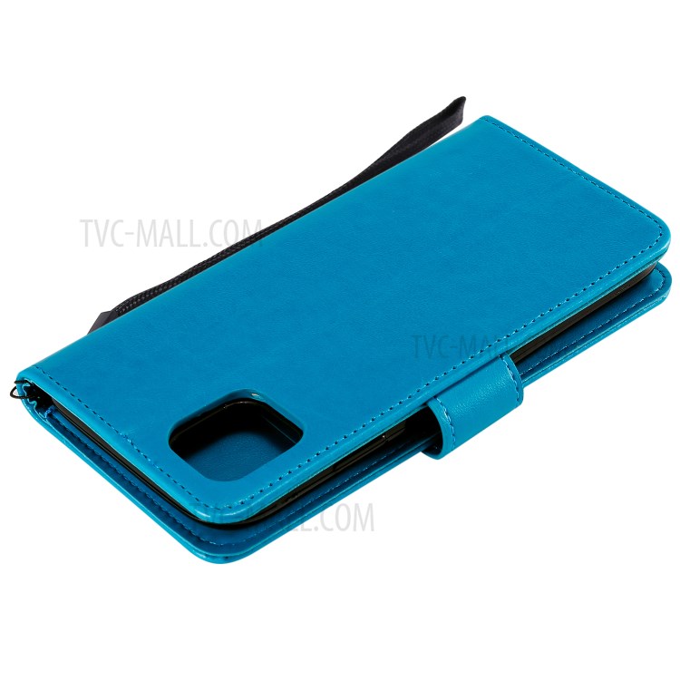 Imprint Sakura Cat Leather with Wallet Shell for iPhone 12 mini - Blue-5
