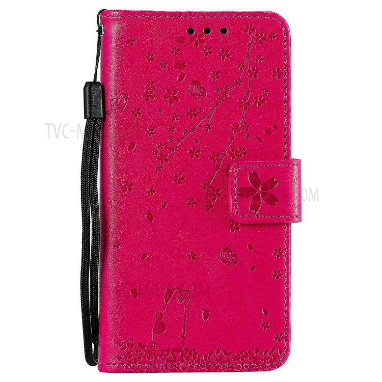 Imprint Sakura Cat Leather with Wallet Stylish Case for iPhone 12 Pro/12 - Rose-2
