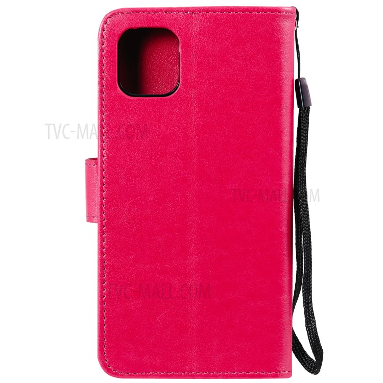 Imprint Sakura Cat Leather with Wallet Stylish Case for iPhone 12 Pro/12 - Rose-3