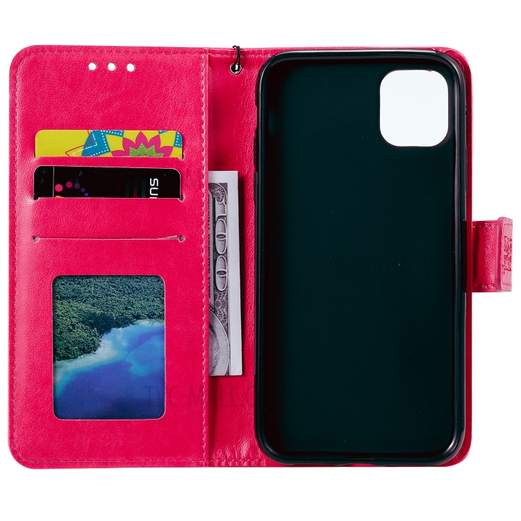 Imprint Sakura Cat Leather with Wallet Stylish Case for iPhone 12 Pro/12 - Rose-4