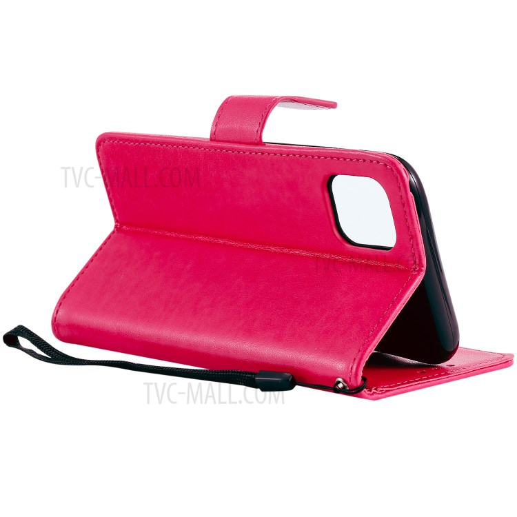 Imprint Sakura Cat Leather with Wallet Stylish Case for iPhone 12 Pro/12 - Rose-7