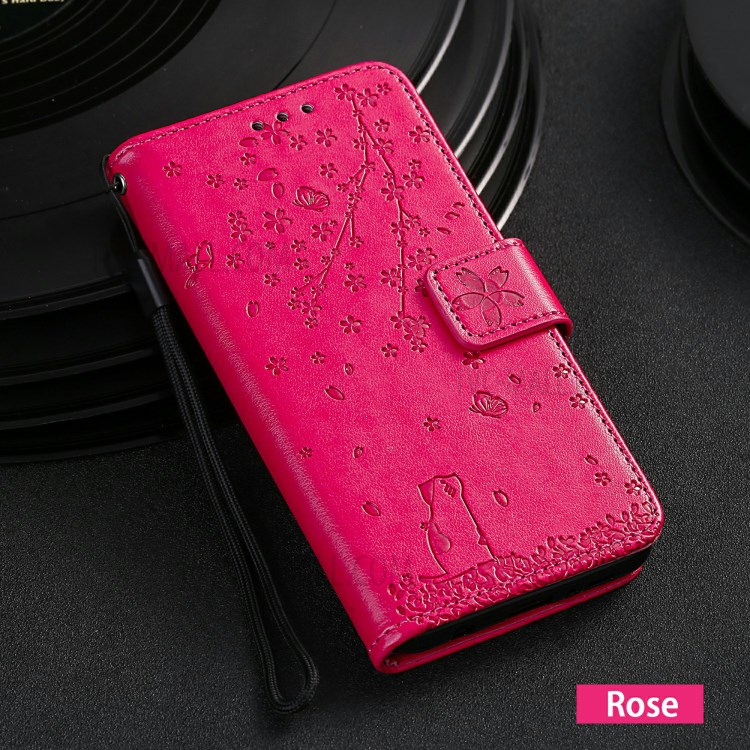 Imprint Sakura Cat Leather with Wallet Stylish Case for iPhone 12 Pro/12 - Rose-8