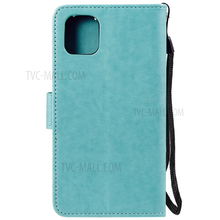 Imprint Sakura Cat Leather with Wallet Stylish Case for iPhone 12 Pro/12 - Green-3