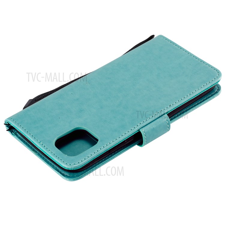 Imprint Sakura Cat Leather with Wallet Stylish Case for iPhone 12 Pro/12 - Green-5