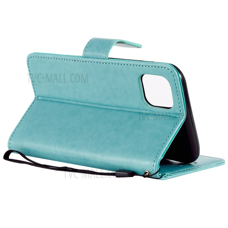 Imprint Sakura Cat Leather with Wallet Stylish Case for iPhone 12 Pro/12 - Green-6