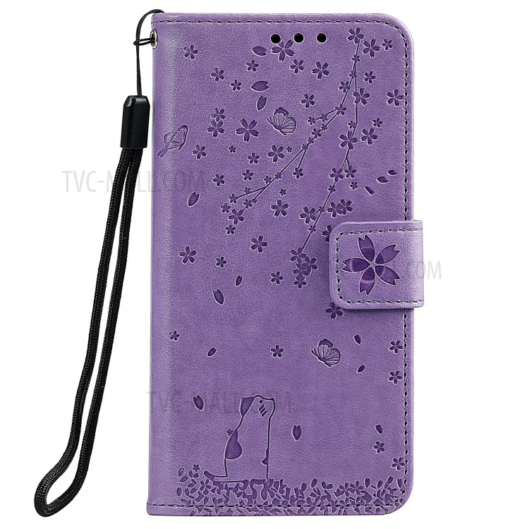 Imprint Sakura Cat Leather with Wallet Stylish Case for iPhone 12 Pro/12 - Purple-2
