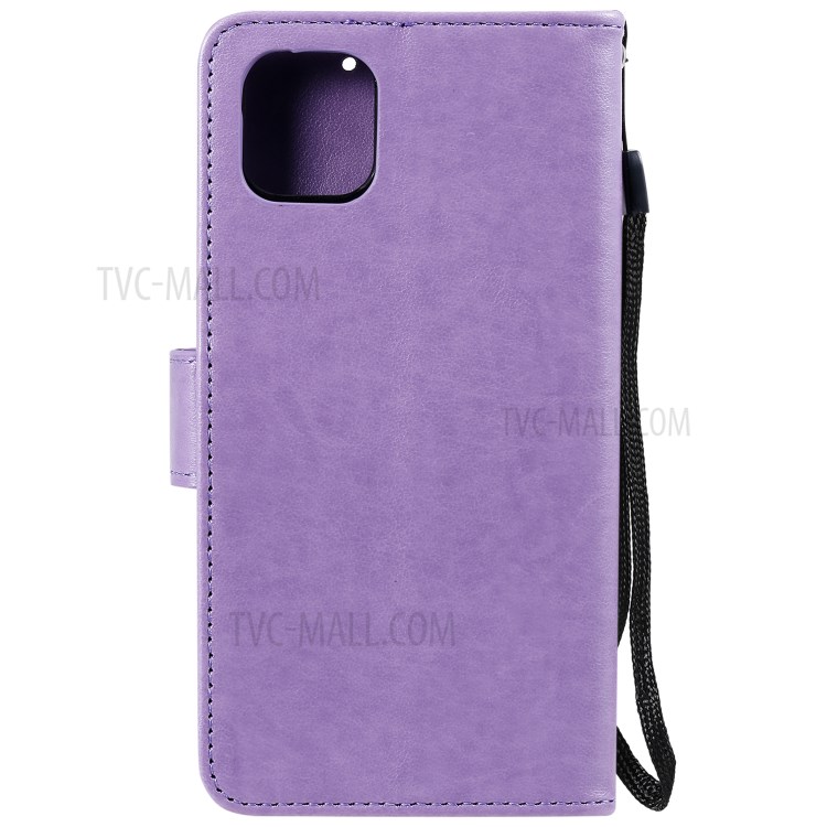 Imprint Sakura Cat Leather with Wallet Stylish Case for iPhone 12 Pro/12 - Purple-3