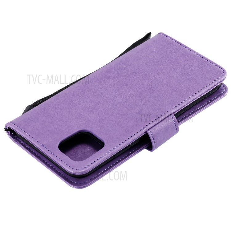 Imprint Sakura Cat Leather with Wallet Stylish Case for iPhone 12 Pro/12 - Purple-5