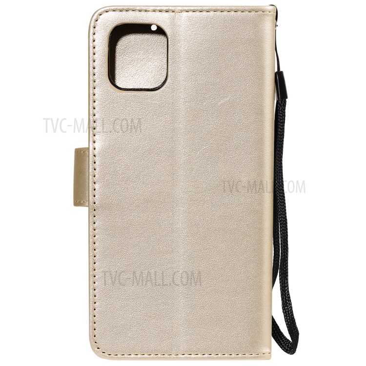Sakura Cat Imprint Skin Leather Cover for iPhone 12 Pro Max 6.7 inch - Gold-3