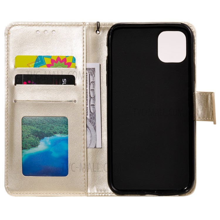 Sakura Cat Imprint Skin Leather Cover for iPhone 12 Pro Max 6.7 inch - Gold-4