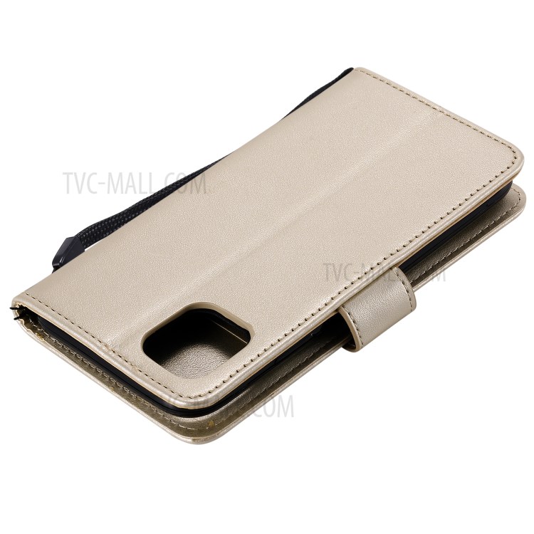 Sakura Cat Imprint Skin Leather Cover for iPhone 12 Pro Max 6.7 inch - Gold-5
