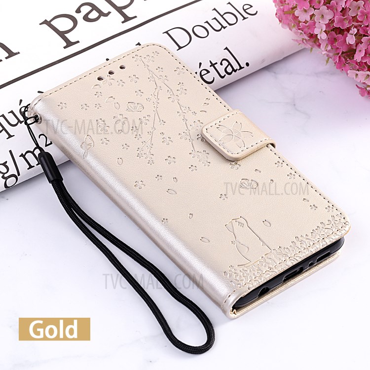 Sakura Cat Imprint Skin Leather Cover for iPhone 12 Pro Max 6.7 inch - Gold-9