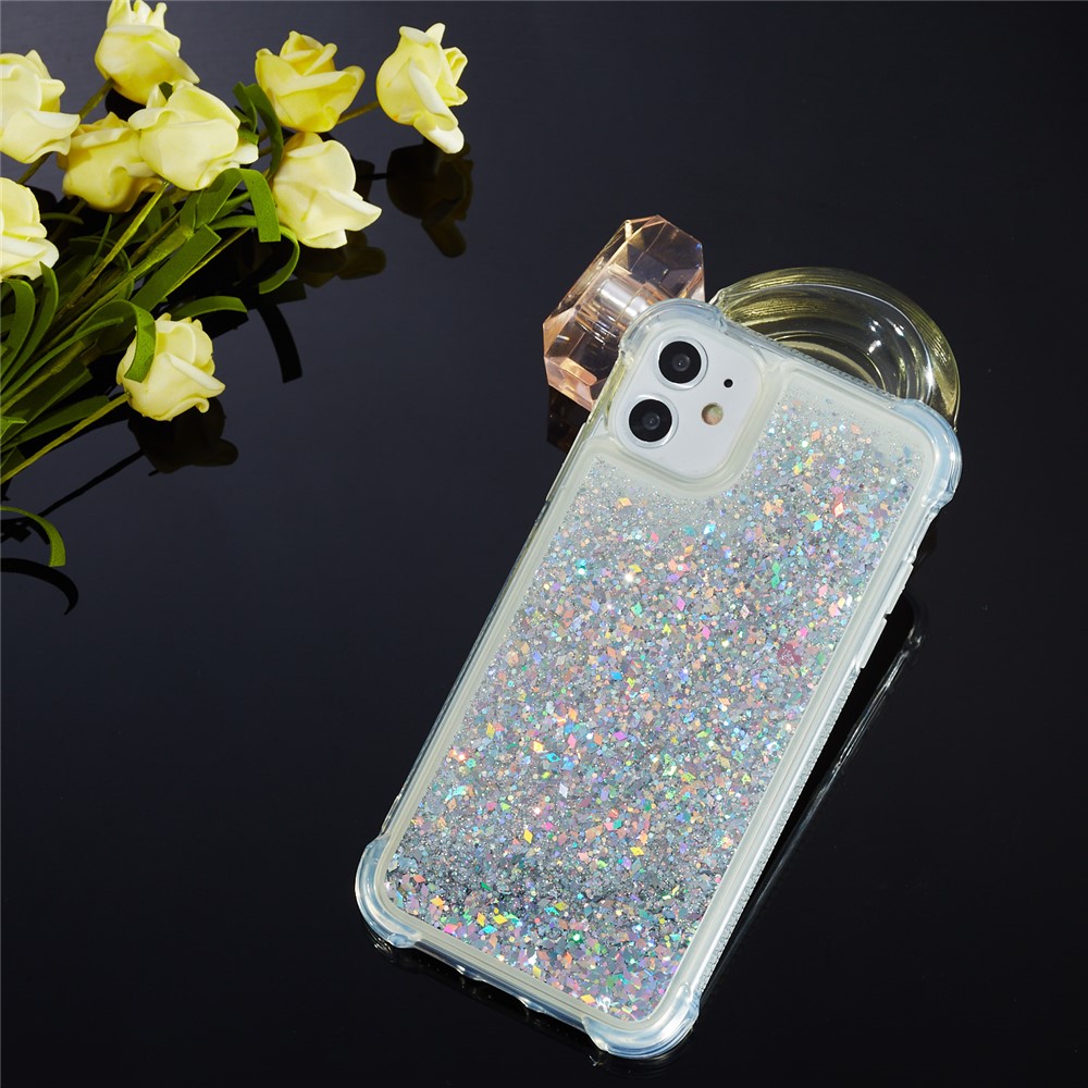 Glitter Powder Quicksand Rhinestone Decor Kickstand TPU Phone Cover for iPhone 12 Pro / iPhone 12 Max 6.1-inch - Silver-8