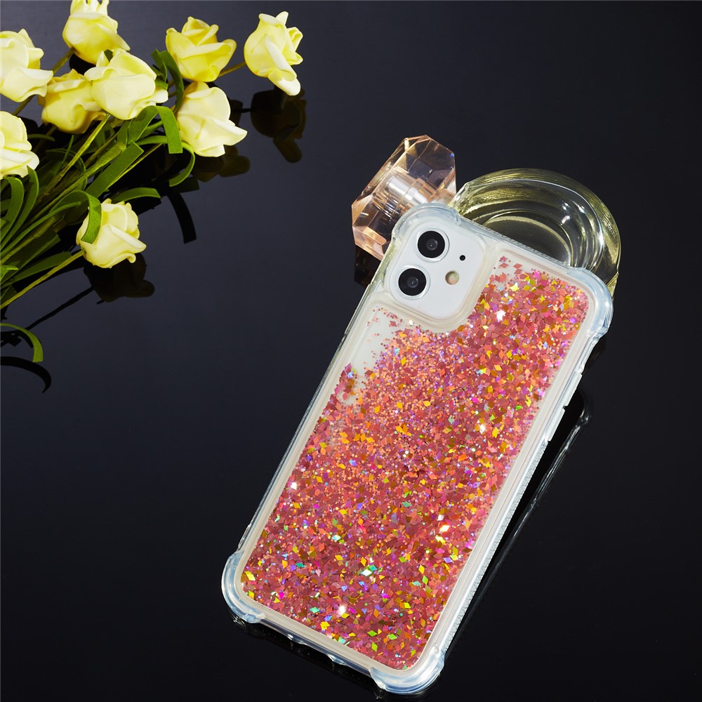 Glitter Powder Quicksand Rhinestone Decor Kickstand TPU Phone Cover for iPhone 12 Pro/12 - Orange-4