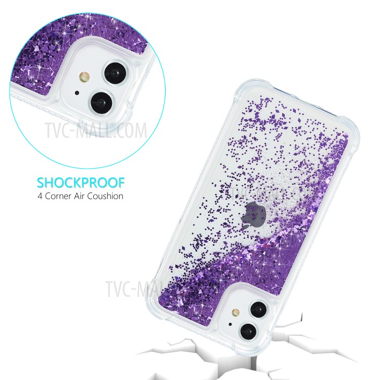 Glitter Powder Quicksand Rhinestone Decor Kickstand TPU Phone Cover for iPhone 12 Pro/12 - Purple-2