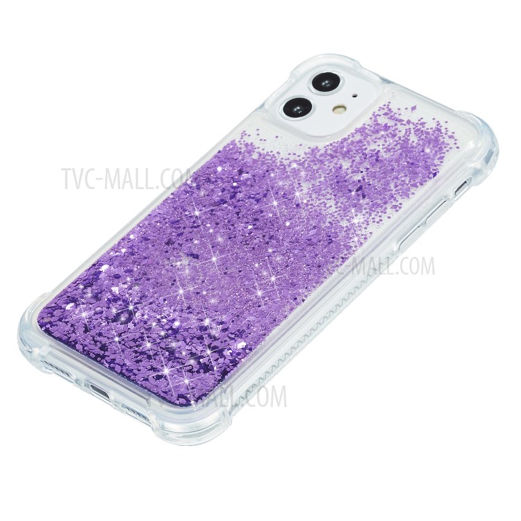 Glitter Powder Quicksand Rhinestone Decor Kickstand TPU Phone Cover for iPhone 12 Pro/12 - Purple-3