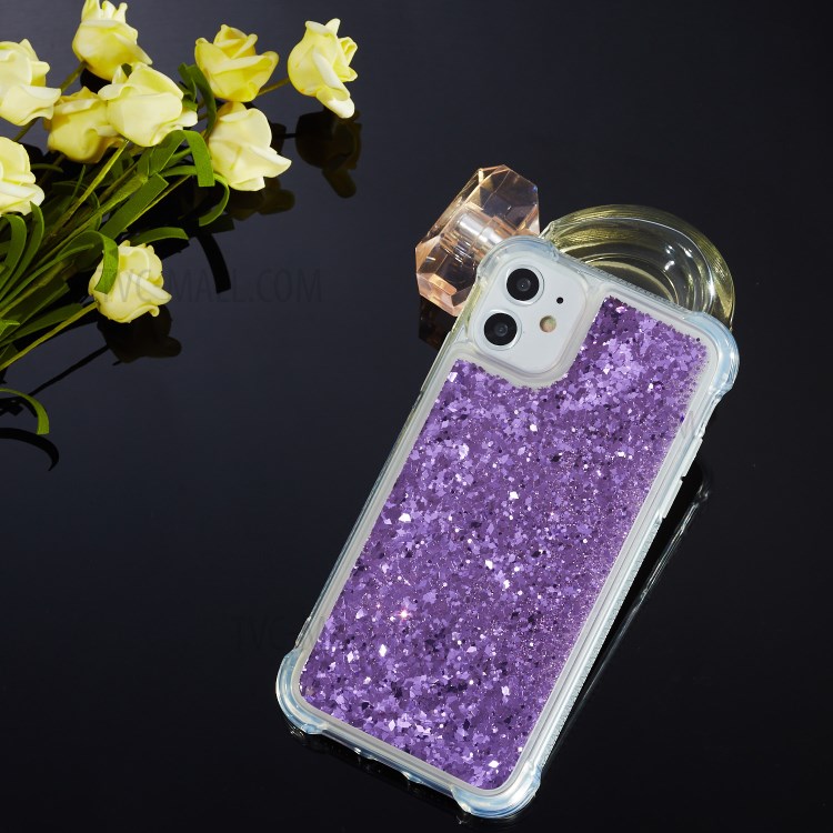 Glitter Powder Quicksand Rhinestone Decor Kickstand TPU Phone Cover for iPhone 12 Pro/12 - Purple-4