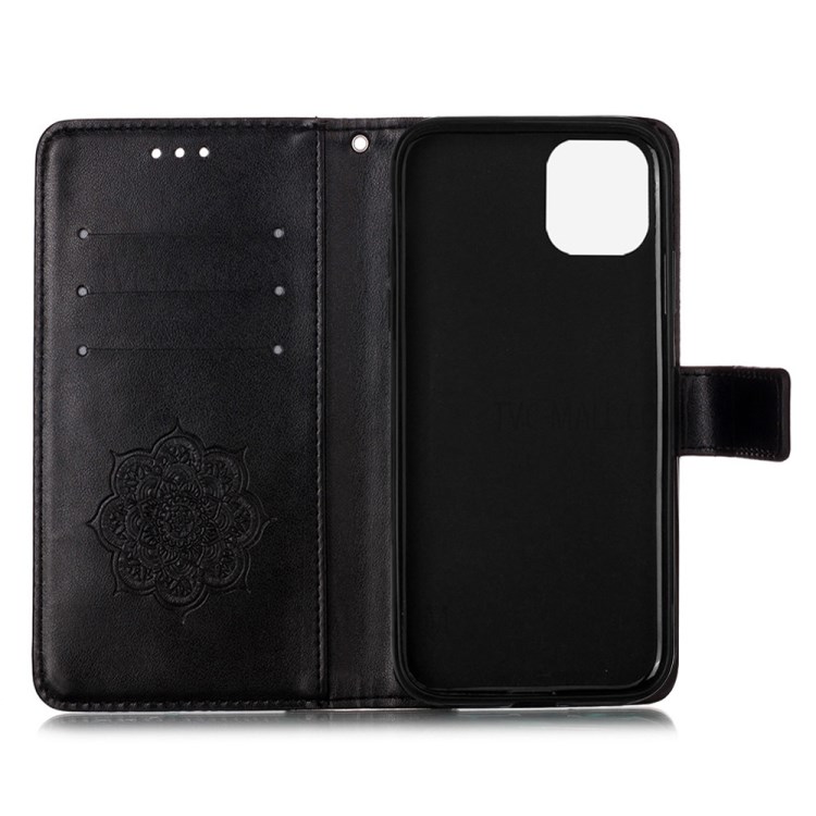 Imprint Flower Dream Catcher Leather Mobile Phone Case for iPhone 12 Pro Max 6.7 inch - Black-4