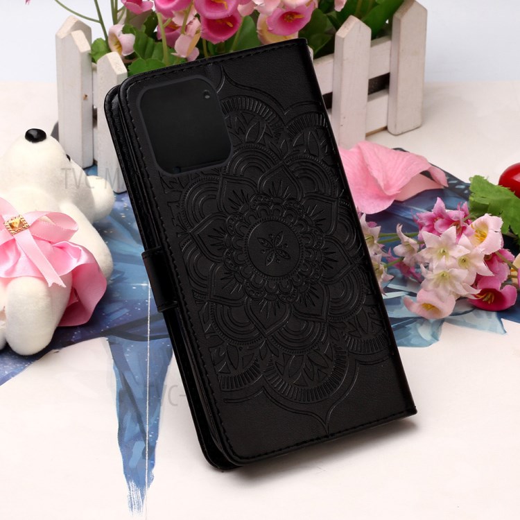 Imprint Flower Dream Catcher Leather Mobile Phone Case for iPhone 12 Pro Max 6.7 inch - Black-8