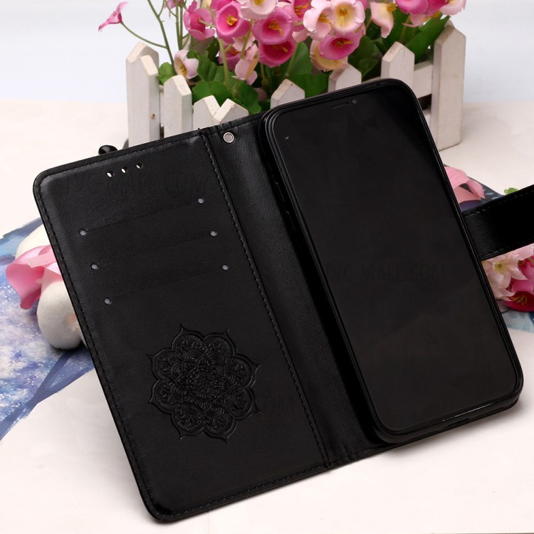 Imprint Flower Dream Catcher Leather Mobile Phone Case for iPhone 12 Pro Max 6.7 inch - Black-9