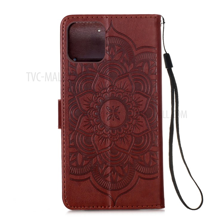 Imprint Flower Dream Catcher Leather Mobile Phone Case for iPhone 12 Pro Max 6.7 inch - Brown-3