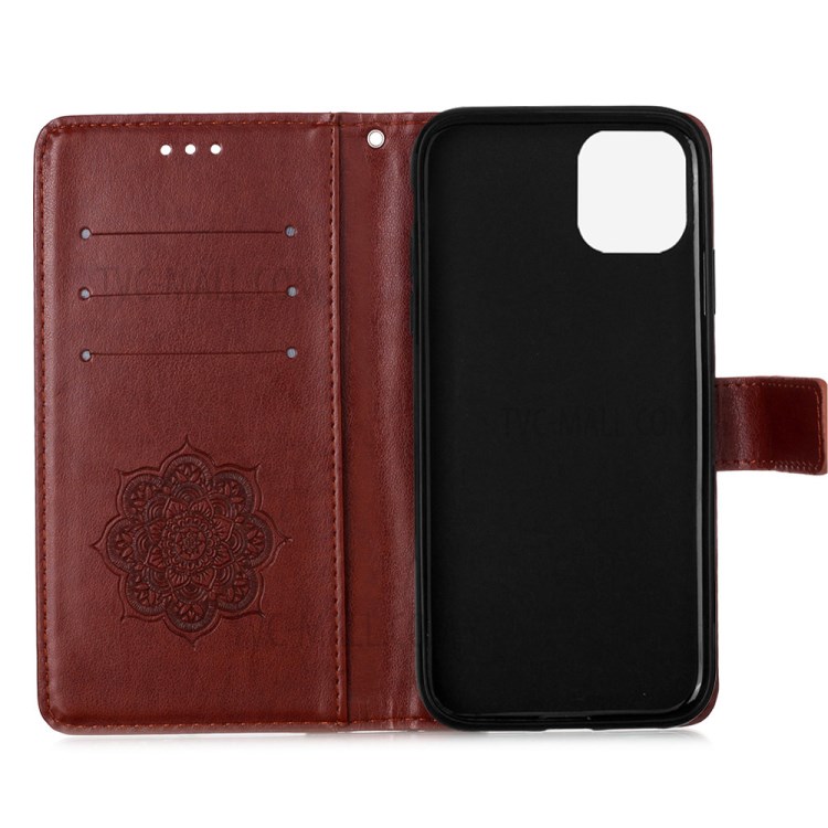Imprint Flower Dream Catcher Leather Mobile Phone Case for iPhone 12 Pro Max 6.7 inch - Brown-4