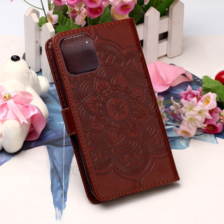 Imprint Flower Dream Catcher Leather Mobile Phone Case for iPhone 12 Pro Max 6.7 inch - Brown-8