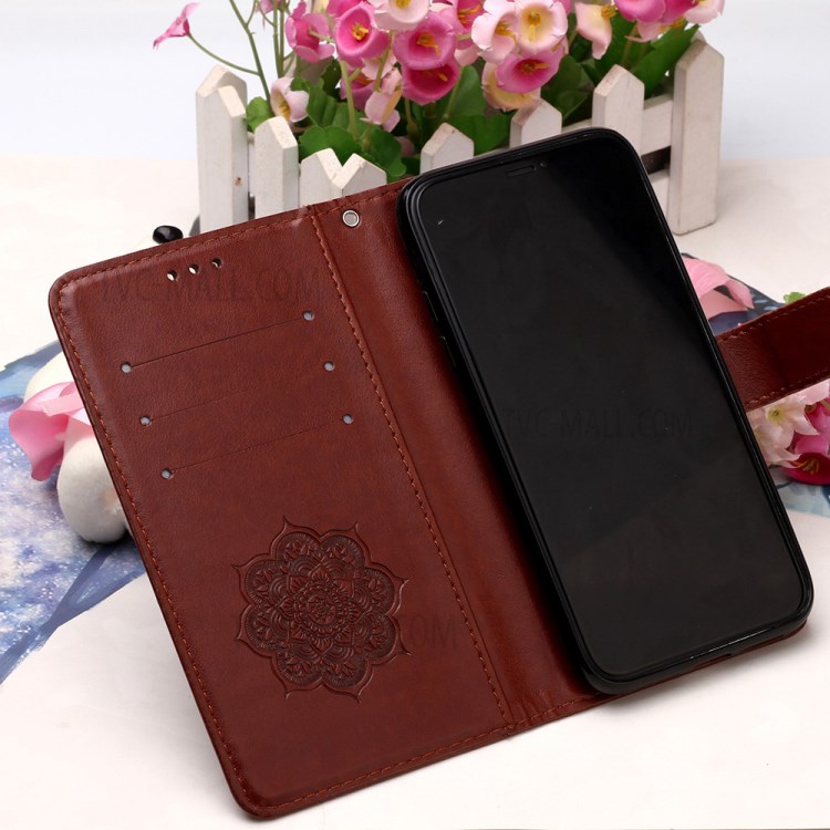 Imprint Flower Dream Catcher Leather Mobile Phone Case for iPhone 12 Pro Max 6.7 inch - Brown-9